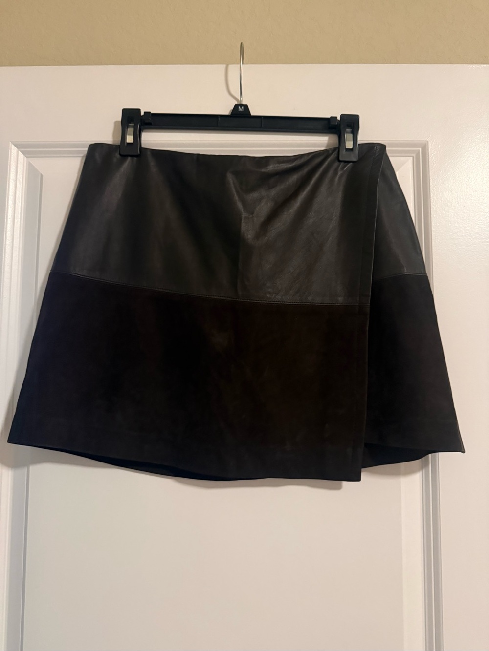 Alice + Olivia Brown Leather and Suede Mini Skirt